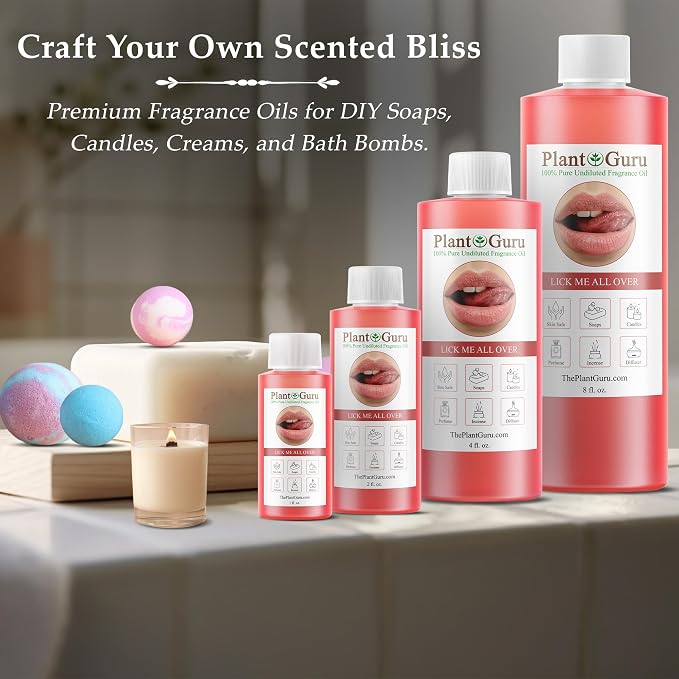 Plant Guru Lick Me All Over Fragrance Oil 8 fl. oz. - Aromatherapy, Scented Oil for DIY Soap Making, Candles, Bath Bombs, Potpourri, Reed Diffusers, and More
