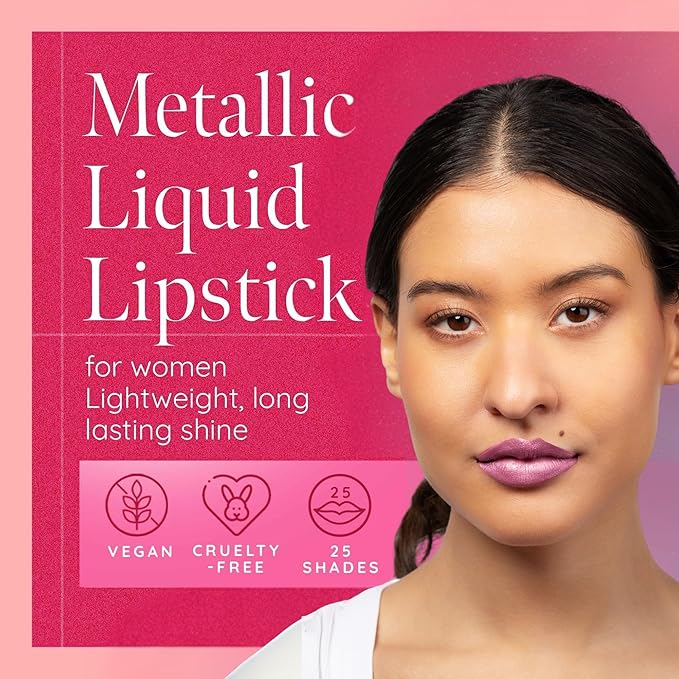 Aromi Metallic Matte Liquid Lipstick - Light Pink Lip Color for Women, Shimmery Finish, Long-Lasting Lipstick, Waterproof (Cotton Candy)