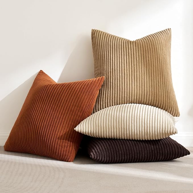 MIULEE Fall Decorative Throw Pillow Covers Chocolate Brown Rust 20x20 | Set of 4, Vintage Retro Fall Decor, Rich Chocolate Palette, Boho Farmhouse Cushion Covers for Couch Bed Sofa Living Room