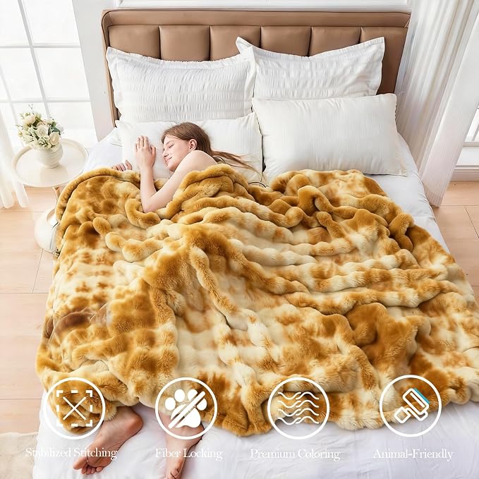 Faux Fur Throw Blanket for Couch, 1000 GSM Cozy Fuzzy Fluffy Soft Plush Thick Bubble Sherpa Blanket for Sofa Bedroom Living Room, Mothers Day Birthday Gifts for Women Home Decor