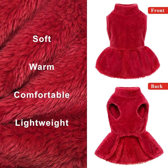 Idepet Winter Dog Dress, Fleece Puppy Pet Skirt Small Dogs Girl Clothes | Warm Coral Fleece, Machine Washable, for Indoor Daily Wear, Outdoor Walking, Halloween Christmas Holiday Gift, Easy On & Off