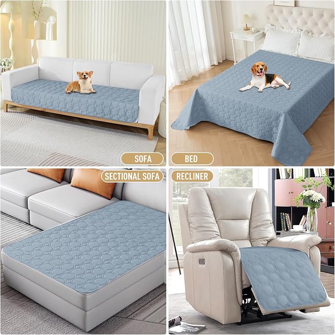 ZNSAYOTX Ultimate Cozy Blankets (52"x82") 100% Waterproof Bed Mat Blanket for Dog Pets, Couch Sofa Protector with Non-Slip Back Washable Durable, Pee Scratch Proof Easy to Clean (Grey Blue)