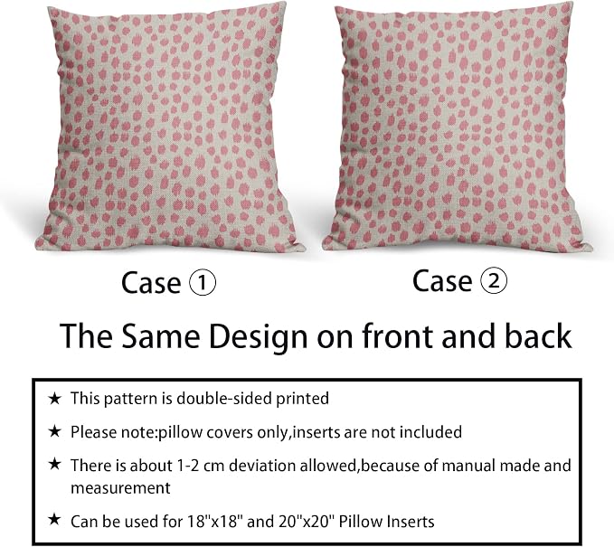 Pink Cream Pillow Covers 22x22 Set of 2 Boho Design Polka Dot Throw Pillows Modern Brush Strokes Print Decorative Outdoor Pillowcase Square Cushion Cover Linen Pillow Case for Home Sofa Couch Bed