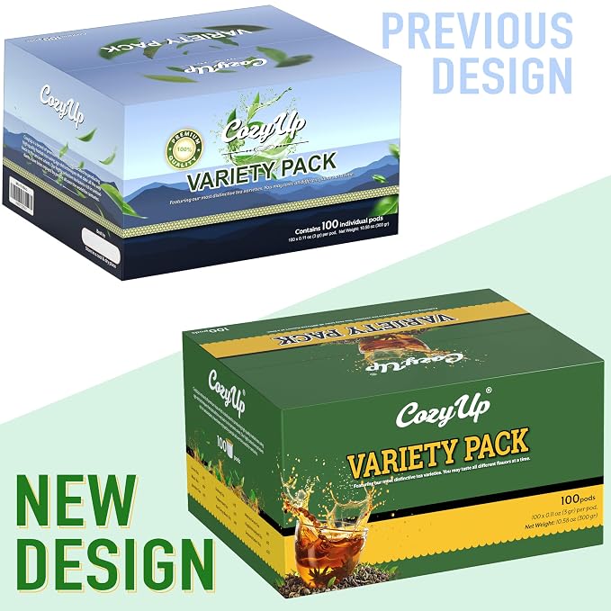 Cozy Up 100-Count Variety Pack Tea, Compatible with Keurig Brewers, Includes Green, Black, Jasmine, Earl Grey, English Breakfast, Oolong, Peppermint, Matcha Green & 2 Seasonal Select Tea