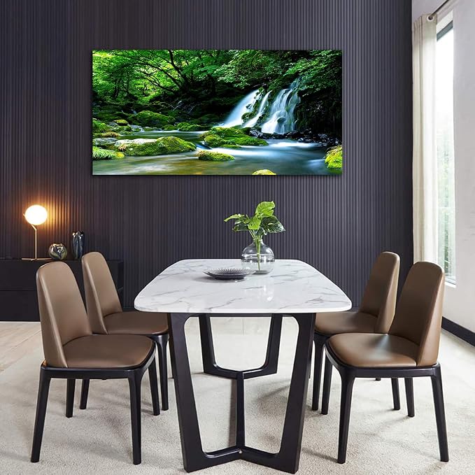arteWOODS Waterfall Canvas Wall Art Living Room Decoration Large Nature Picture Artwork Modern Landscape Painting Green Forest Prints for Kitchen Office Wall Decor Home Decorations 24" x 48"