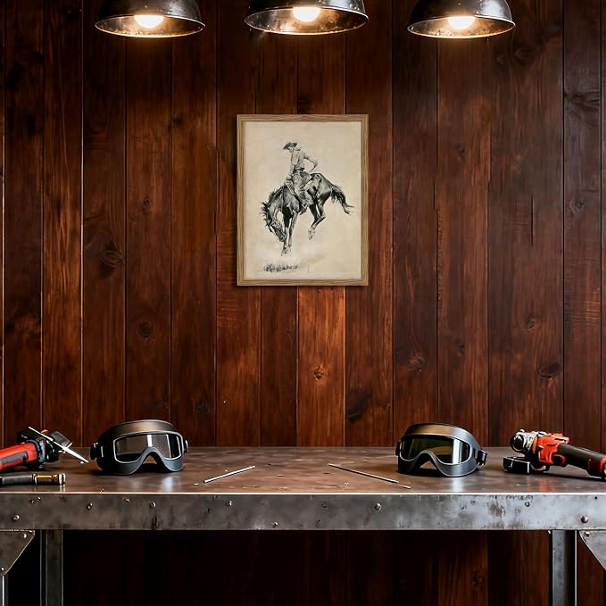 Western Cowboy Wall Art, Vintage Farmhouse Canvas Wall Decor Painting, Retro Southwestern Cowboy Artwork Prints Pictures for Bedroom Living Room Home Decor 12x16 Inch Framed