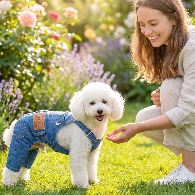 Dog Denim Overalls Pet Jeans Jumpsuit Four Legs Clothes Outfits,L | Adjustable Strap Pet Clothes with Pockets;Soft Washed Jean Outfit for Small Medium Dogs Cats;Halloween Party Dog Costume