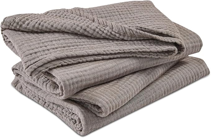 EMME Cotton Muslin Queen Blanket Bed Layering Bedspread Coverlet Breathable Gauze Soft Lightweight Blankets (Heather Brown, 90"x90")