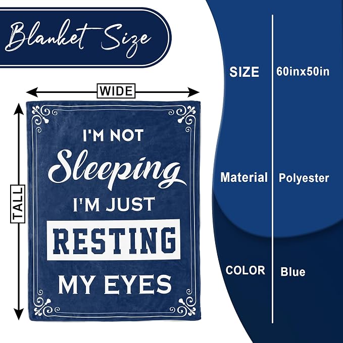 Kituzol Birthday Gifts for Men, Dad Gifts for Birthday, Anniversary Retirement Present for Men Grandpa, Dad Husband Blanket, I'm Not Sleeping, I'm Just Resting My Eyes Blanket (Navy Blue, 80x60inches)