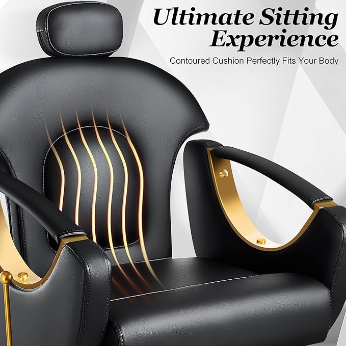 Baasha Gold Styling Ergonomic Reclining Hair Salon Chair, Orange, 360 Degree Swivel, Heavy Duty, Removable Headrest