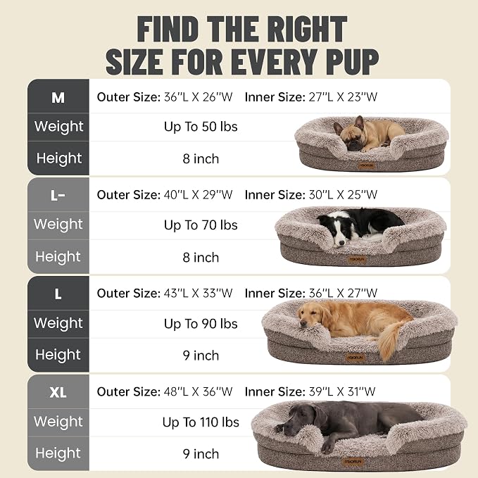 Fluffy Orthopedic Dog Beds Large Sized Dog, 40" Bolster Sofa Bed | Soft plush faux fur,lowered entry,washable cover,waterproof liner,claming dog couch for x-large dogs,supportive bolster