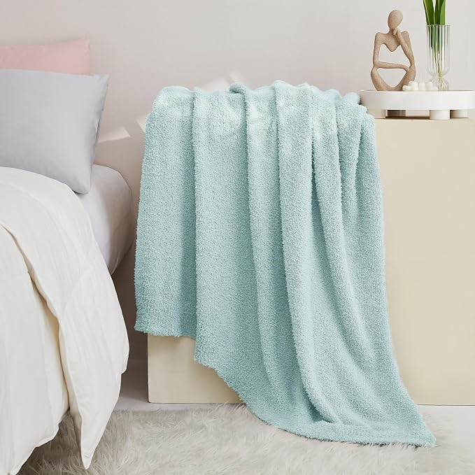 Knit Throw Blanket for Couch Sky Blue - Super Soft Lightweight Plush Fuzzy Fluffy Cozy Blankets and Throws for Sofa Bed, 60 x 80 inches