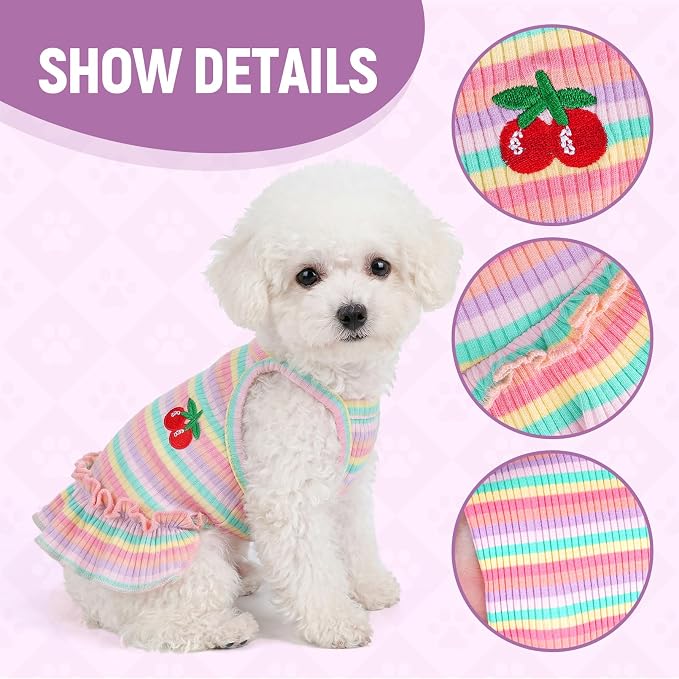Jmkcoz Cute Striped Dog T Shirts Puppy Dress Pet Sleeveless Vest Clothes | Pink, Medium, Soft, Lightweight, Breathable, Washable, Worn in All Seasons, Cherry Dog Shirts for Small Dogs Cats Chihuahuas