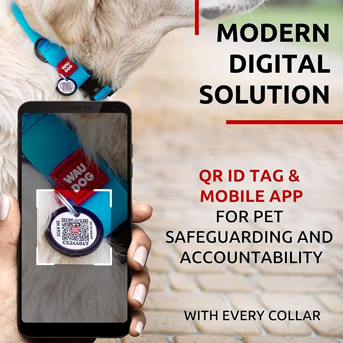 WAUDOG Waterproof Dog Collar Airtag Holder QR Tag Small Medium Large Dogs | Water and Dirt Resistant, Quick Dry QR Pet Tag Adjustable Durable Comfort for Male and Female Dogs Outdoor Walking Training