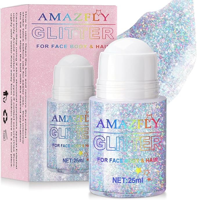 Roll-on Holographic Body Glitter Gel for Face and Hair, Chameleon Color Changing Glitter Gel Under Light, Chunky Mermaid Sequins Festival Party Rave Accessories Body Shimmer Makeup (Glint-Rainbow)