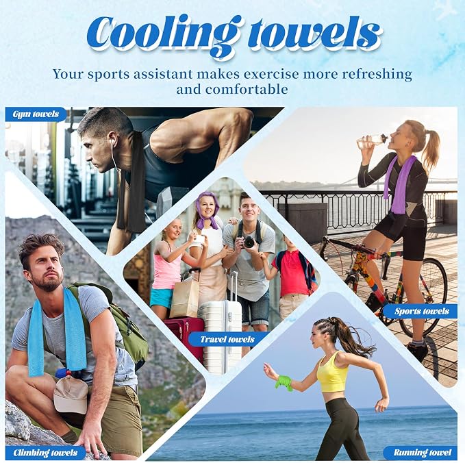 PAWPRO 4 Packs Cooling Towels(40"x12"), Soft Breathable Cooling Towels for Neck and Face with Waterproof Bag & Carabiner,Microfiber Cooling Towel for Yoga, Sport,Gym,Camping (Multicolor-3)