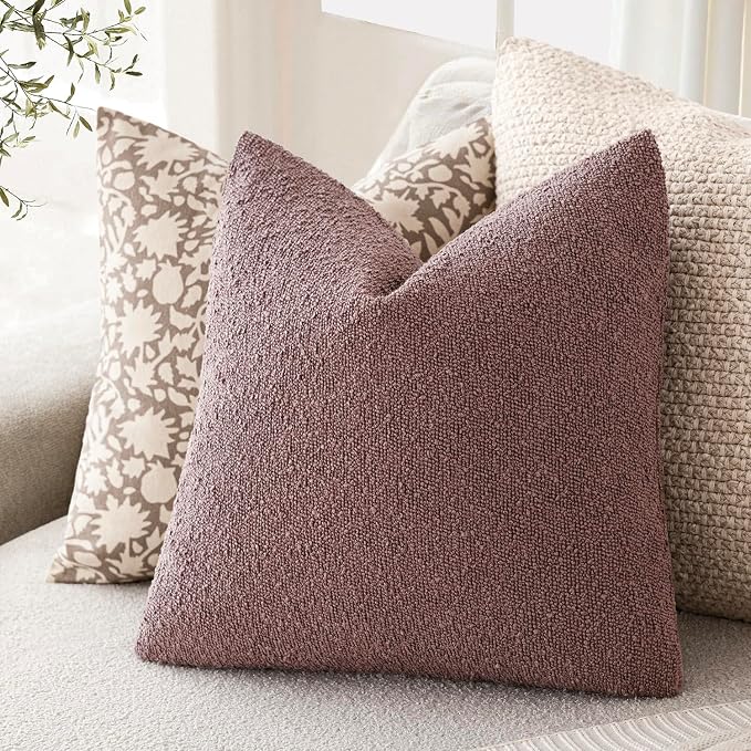 Foindtower Pack of 2 Textured Boucle Throw Pillow Covers Accent Solid Decorative Pillow Cases Cozy Woven Couch Cushion Case for Chair Sofa Bedroom Living Room Home Decor 20x20 Inch Dark Purple