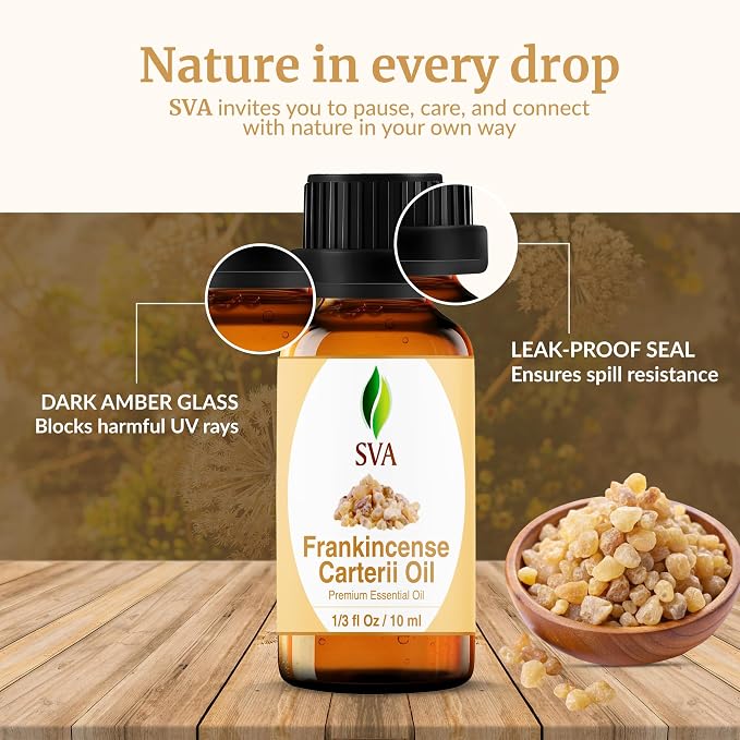 SVA Frankincense Essential Oil – 1/3 Fl Oz – for Diffuser, Skin & Hair Care – Ideal for Massage & DIY Blends – with Dropper