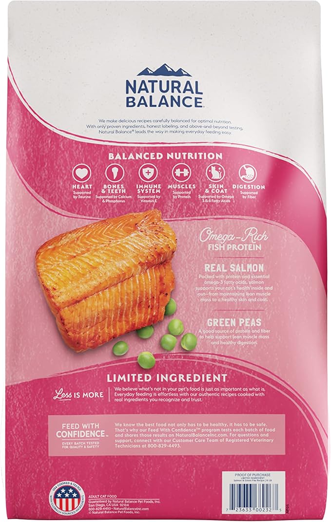 Natural Balance Limited Ingredient Cat Food, Salmon & Green Pea, 4 lb | Grain-Free, Soy-Free, and Corn-Free Dry Cat Food, Balanced Nutrition for Adult Cats, Single Animal Protein