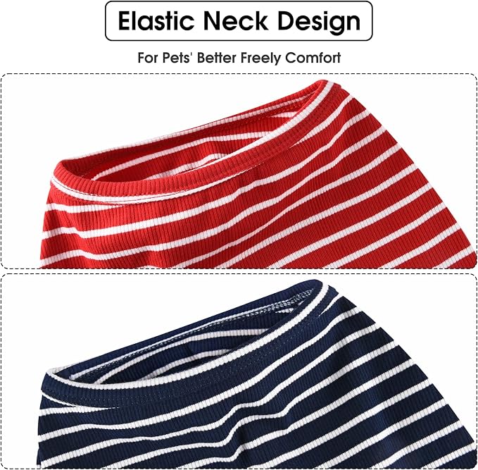 Koneseve Dog Shirt Vest Lightweight Stretchy Dog T-Shirts Soft Cool Sleeveless Stripe Vests Breathable Clothes for Puppy Kitty Cats Small Medium Large Dogs 2 Pack Red + Blue [S/Small]