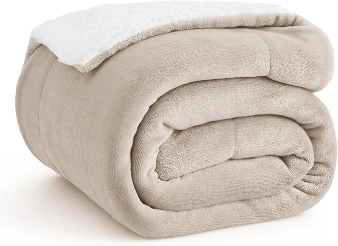 Bedsure GentleSoft Sherpa Fleece Twin Size Blanket for Couch, Non-Heated, Thick and Warm Throw for Women and Men, Soft Fuzzy Plush Twin Blanket for Winter, Beige, 60x80 Inches
