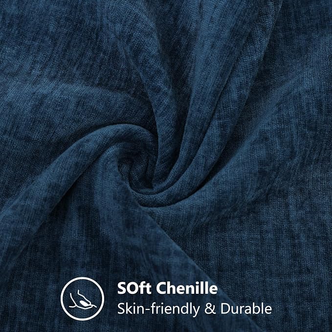 decorUhome Soft Chenille Navy Blue Throw Pillow Covers 24X24 Set of 2 | Decorative Fall Couch Pillow Covers Solid Dyed Accent Modern Euro Sham Farmhouse Neutral Square Pillow Cases for Sofa