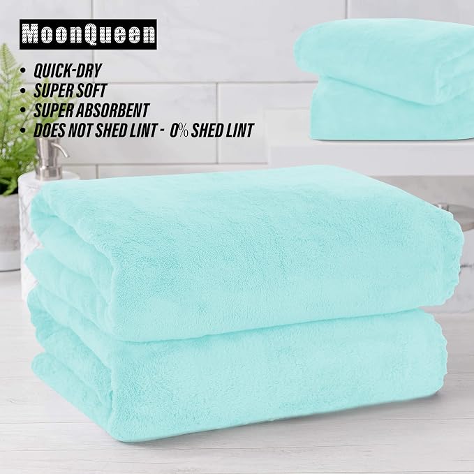 MOONQUEEN 6 Pack Premium Bath Towel Set - Quick Drying - Microfiber Coral Velvet Highly Absorbent Towels - Multipurpose Use as Bath Fitness, Bathroom, Shower, Sports, Yoga Towel (Frozen Blue)