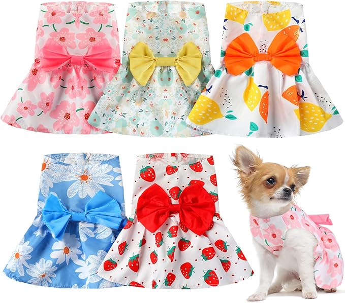 5 Pcs Floral Dog Dress Cute Pet Skirt Dresses,Cute Style,X-Small | Pet Clothes Dresses Cat Princess Bowknot Clothes Puppy Outfits for Yorkie Puppy Cat, 5 Styles