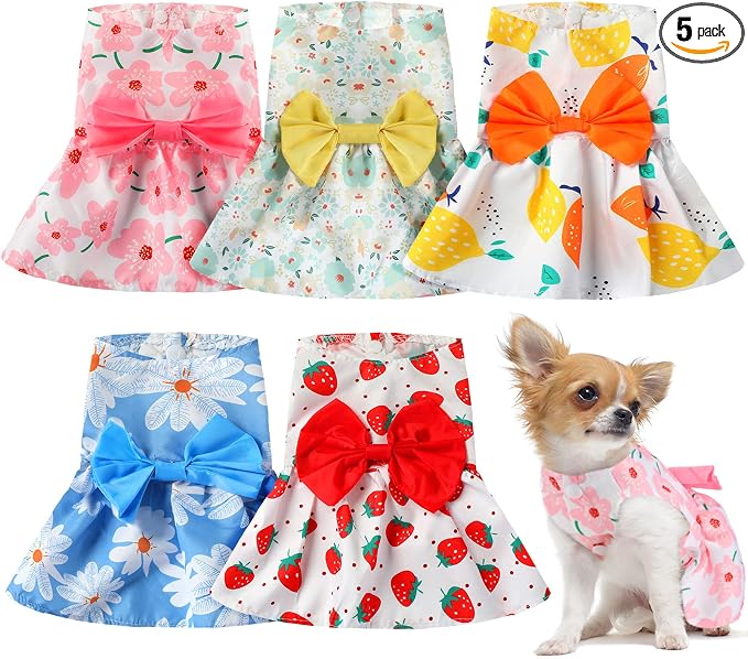 5 Pcs Floral Dog Dress Cute Pet Skirt Dresses,Cute Style,Medium | Pet Clothes Dresses Cat Princess Bowknot Clothes Puppy Outfits for Yorkie Puppy Cat, 5 Styles