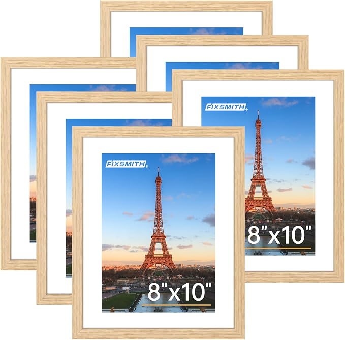 8x10 Picture Frame Bulk-6 Pack, Photo Frame with HD Plexiglass, Display Pictures 5x7 with Mat or 8x10 Without Mat, Natural Picture Frames Collage Wall Decor, Wall & Tabletop Picture Frames