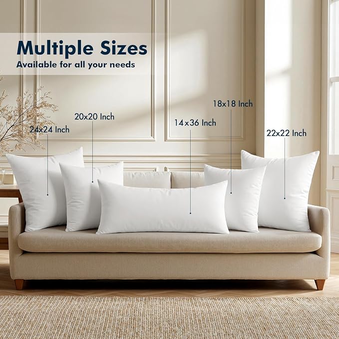 MIULEE 14x36 Inch Throw Pillow Insert, Decorative Pillows for Couch Bed | 100% Virgin Filling, Full and Fluffy, Lumbar, Back and Neck Support