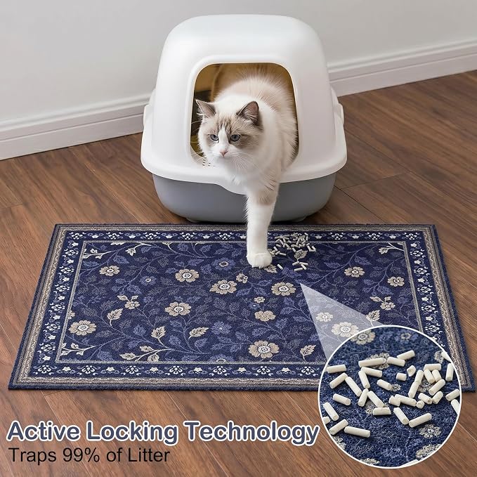 Glittme Cat Litter Mat, 47"x35" Non-Slip Washable Trapping Mat for Cats | Litter Trapping Mat With Thick PVC Coil To Catch Scatter, Soft On Paws And Waterproof Bottom To Protect Floors