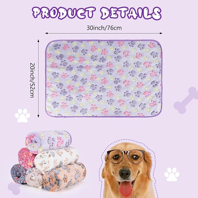 YUEPET 6 Pack Waterproof Dog Blankets, Washable Puppy Blankets 30"x20" | Bed Sofa Car Use, for Small/Medium Dogs &Cats, Reversible Fleece, Heat-Reflective Mylar, Purple/Blue/Beige/White/Pink/Coffee