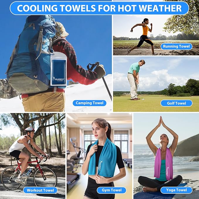 SYOURSELF Cooling Towels for Neck and Face, 4 Pack 40" x 12" Cooling Towel for Hot Weather, Soft Breathable Instant Cool Chilly Pad for Sports Golf Yoga Gym Athletes Camping Ice Towels