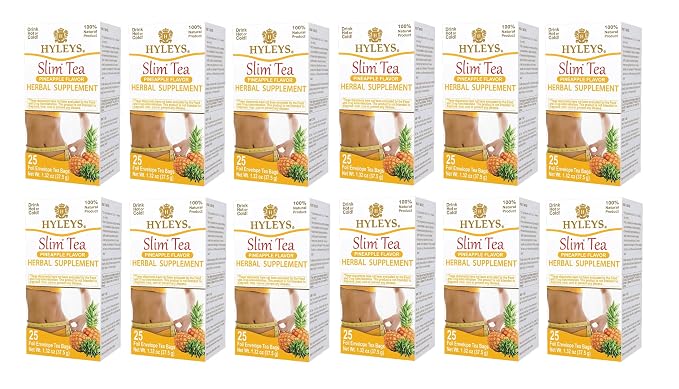 Hyleys Slim Tea Pineapple Flavor - Weight Loss Herbal Supplement Cleanse and Detox - 25 Tea Bags (12 Pack)