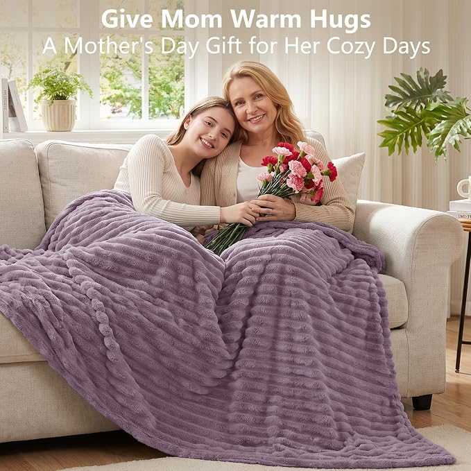 Dusty Purple Throw Blanket for Couch & Bed, 50 x 60 Inch | 300GSM Ribbed Fleece Blanket, Soft, Cozy & Lightweight, OEKO-TEX Certified, All-Season Use for Travel, Dorm & Home Decor