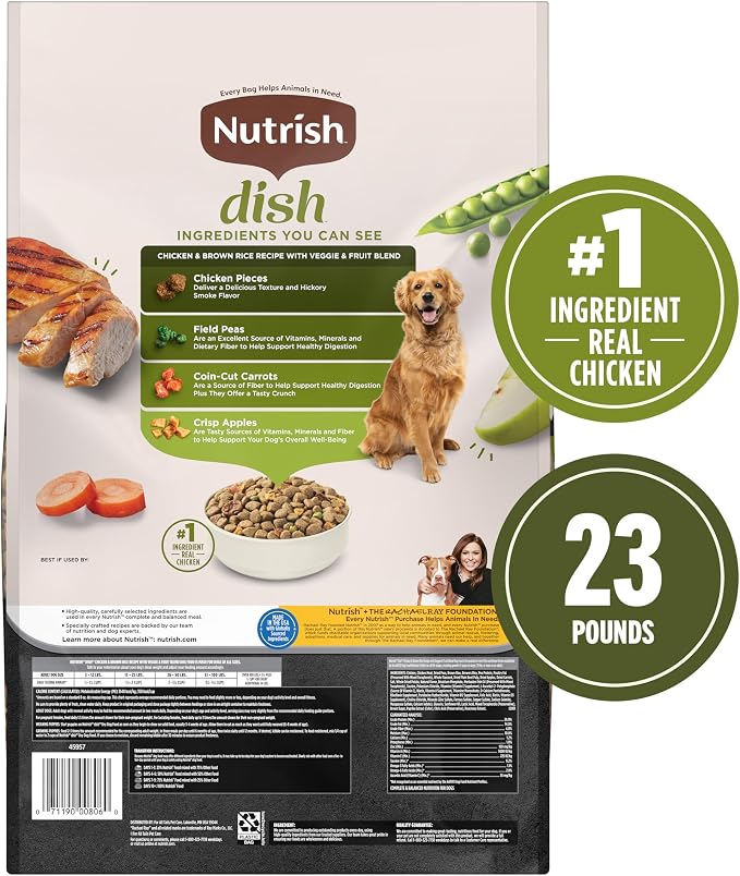 Nutrish Dish Dry Dog Food, Chicken Recipe, 23 lb. Bag (Rachael Ray) | Made with Dried Peas, Carrots & Apples And Contains No Added Corn, Wheat, Soy or Gluten Ingredients