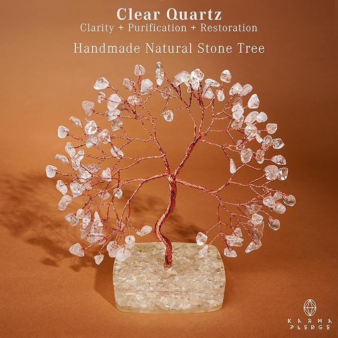 Clear Quartz Crystal Tree of Life Birthday Gifts for Women, Men, Friends, Handmade Chakra Healing Crystals Tree for Home Office Decor, Positivity, Good Luck, Money, Unique Gifts for Her Mom, Dad
