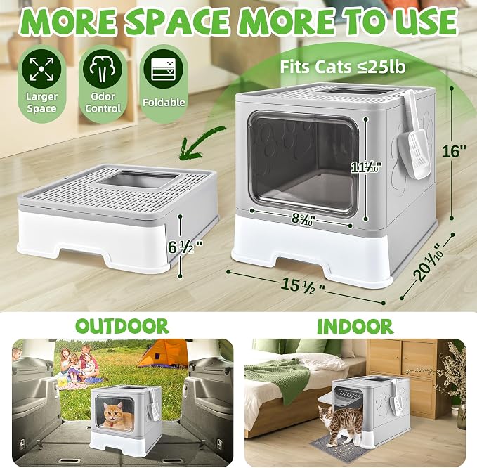 Covered Cat Litter Box, Extra Large Drawer Design with Dual Entry, Gray | 13L litter capacity, adjustable door, leakproof structure, cleaning accessories, complimentary cat litter mat