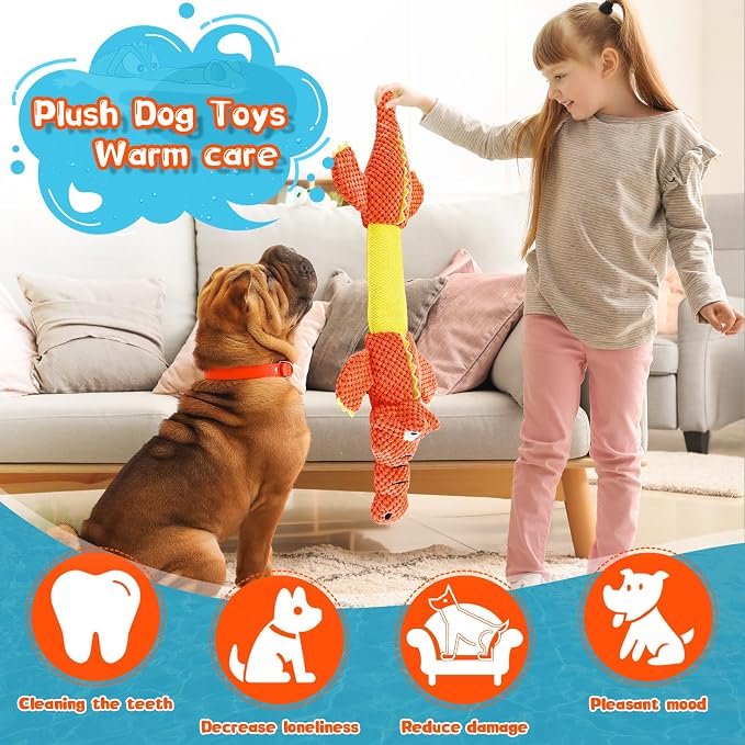 WOWBALA Interactive Tug of War Dog Toys for Small to Large Breeds-Squeaky Puppy Toys with Crinkle Paper, Stuffed Chew Dog Toys to Keep Them Busy, Training Reward Gift (Orange)