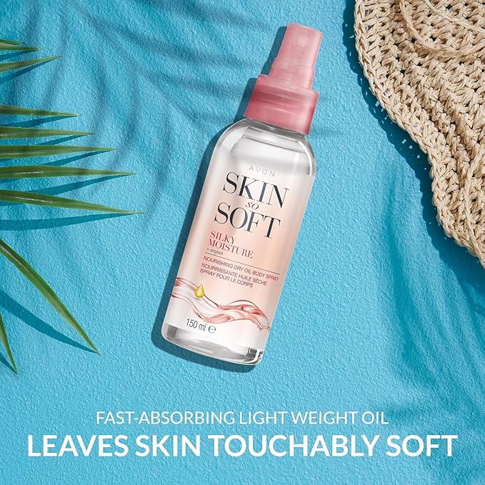 AVON SKIN SO SOFT Moisturizing Argan Body Oil for Hydrated, Glowing Skin Dry Oil Spray 150ML (2 -Pack)