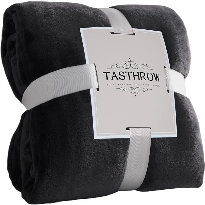 TASTHROW Black Throw Blanket 50x60 Inches | Soft Plush Cozy Fleece Flannel Throw Blanket, Lightweight Warm Throws for Bed, Couch, Bedroom and Living Room, All Seasons