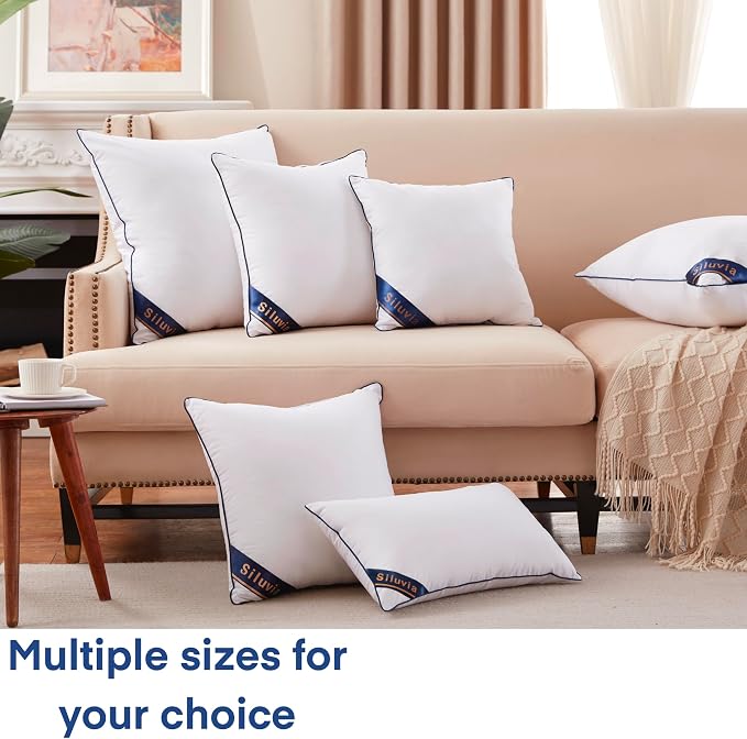 Siluvia 24x24 Pillow Inserts Set of 2 Square Throw 24 Euro Pillows with 100% Cotton Cover for Sofa, Couch, and Bed - White | 100% Premium Polyester Fill, Fluffy & Soft with Comfy Support - White Decorative Cushion Inserts for Couch, Sofa & Bed