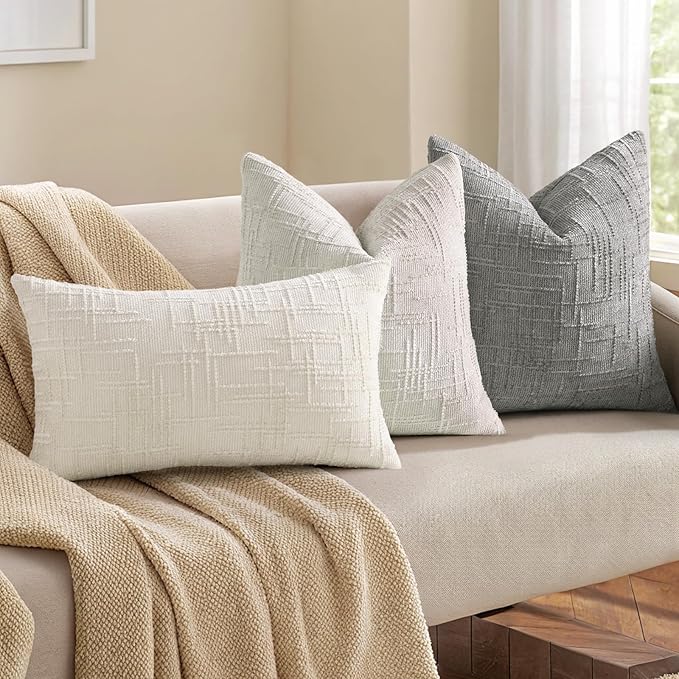 decorUhome Textured Chenille Throw Pillow Covers 22x22 Set of 2 Grey | Fall Modern Farmhouse Soft Cozy Slubby Couch Pillow Cases Boho Decorative Pillow Cases for Bed Sofa Living Room Home Decor