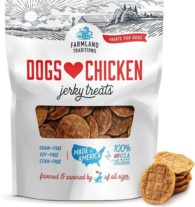 Dogs Love Chicken Jerky Dog Treats 3 Ingredients Grain Free 6 oz | Made in the USA, soft and chewy, healthy dog snacks, training treats for small medium and large breed dogs and puppies