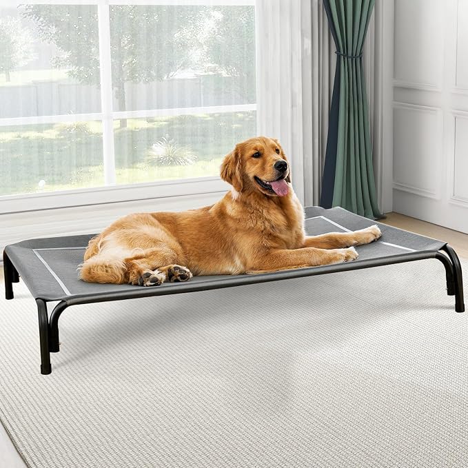 Czpalo Outdoor Elevated Dog Bed for Large Sized Dogs, No-Tool Assembly. | Raised design promotes airflow. Tool-free assembly, easy-to-clean mesh, portable, with anti-skid feet. Indoor/outdoor use.