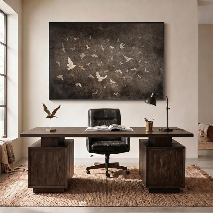 Oversized Framed Vintage Bird Wall Art for Living Room, Extra Large Brown Moody Canvas Prints Artwork for Walls, Horizontal Retro Abstract Painting Picture for Hallway Home Office Wall Decor, 72x48 In