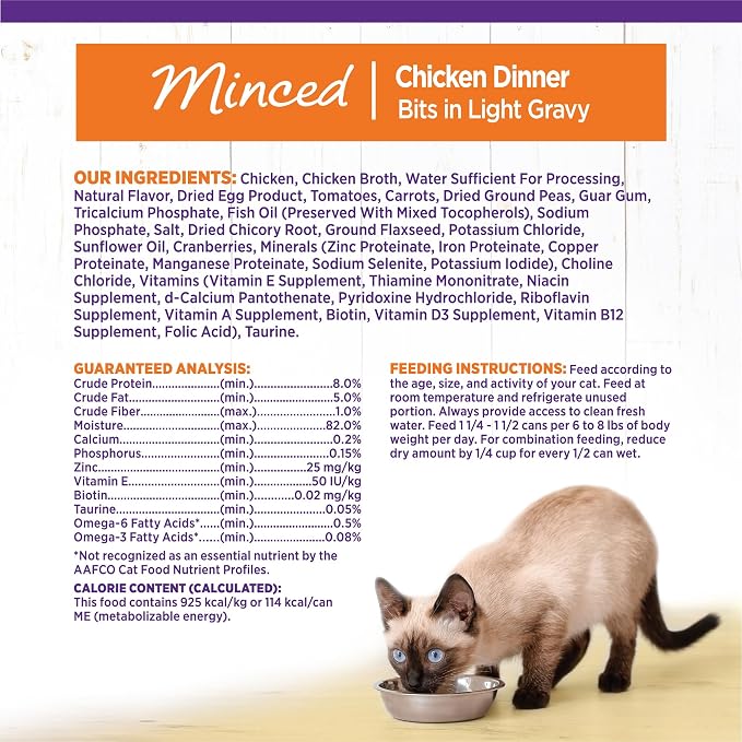 Wellness Complete Health Minced Adult Canned Wet Cat Food, Natural, Protein Rich, Grain Free, Chicken Dinner Recipe, 5.5 oz, Pack of 24 Cans
