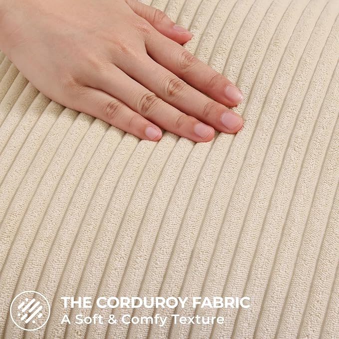 Mecatny Corduroy Fall Decorative Throw Pillow Covers 24x24 Set of 2 Beige | Soft Striped Texture, Hidden Zipper Design, Neutral Boho Square Pillow Cases for Sofa Couch Living Room Bedroom, Home Décor