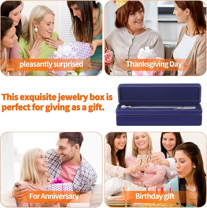 KUKUVR 2 Pcs Velvet Necklace Gift Box, Long Jewelry Storage Holder Case for Chain Pendant Bracelet Engagement Birthday Anniversary (Blue)